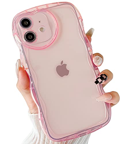 Qokey for iPhone 11 Case (2019 6.1"),Cute Clear Love Case,with Love-Heart Camera Frame Wavy Edge Transparent Full Protective Soft TPU Shockproof Phone Cases Cover for Women Girls Pink