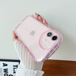 Qokey for iPhone 11 Case (2019 6.1"),Cute Clear Love Case,with Love-Heart Camera Frame Wavy Edge Transparent Full Protective Soft TPU Shockproof Phone Cases Cover for Women Girls Pink