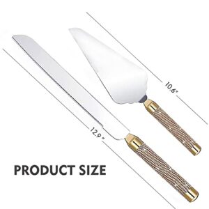 ROXBURGH Wedding Cake Knife and Server Set, 420 Stainless Steel Cake Cutter and Pie Server Slicer, Rhinestones Studded Handle Cake Cutting Set for Wedding Gifts, Engagement Gifts for Bride and Groom