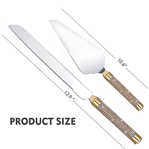 ROXBURGH Wedding Cake Knife and Server Set, 420 Stainless Steel Cake Cutter and Pie Server Slicer, Rhinestones Studded Handle Cake Cutting Set for Wedding Gifts, Engagement Gifts for Bride and Groom