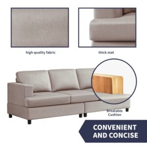 ZAFLY Modern Linen Sofa Couch with Armrest Upholstered 3-Seat Sofa Couch for Living Room, Bedroom, Apartment, Dormitory, Office, Loft, 3-Seat (Beige)