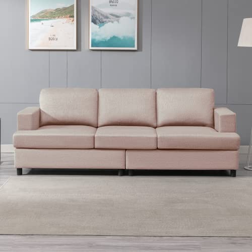 ZAFLY Modern Linen Sofa Couch with Armrest Upholstered 3-Seat Sofa Couch for Living Room, Bedroom, Apartment, Dormitory, Office, Loft, 3-Seat (Beige)