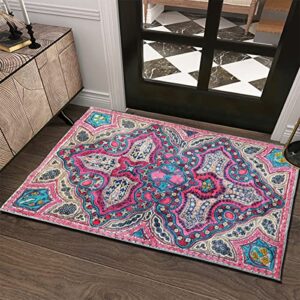 AMZALI Vintage Area Rug - 2x3 Oriental Medallion Distressed Boho Small Entryway Rug Doormat Non-Slip Washable Throw Rug Indoor Floor Carpet for Living Room Bathroom Kitchen Doormat