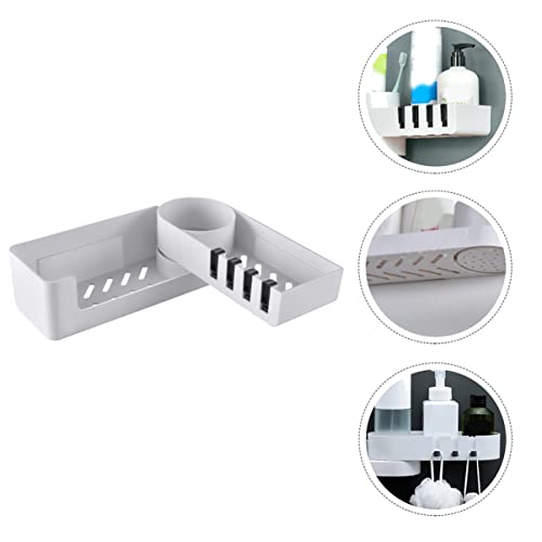 Alipis 1pc Bathroom Dorm Holder Toilet Punch Shampoo White Self Kitchen Wall-mounted Racks Adhesive Hooks Storage Shower Rack Corner Rotary Creative with Shelf Caddy Organizer