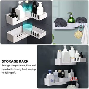 Alipis 1pc Bathroom Dorm Holder Toilet Punch Shampoo White Self Kitchen Wall-mounted Racks Adhesive Hooks Storage Shower Rack Corner Rotary Creative with Shelf Caddy Organizer