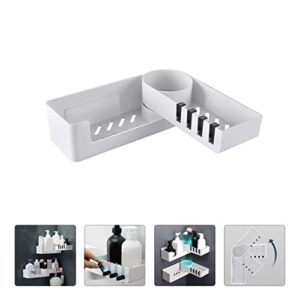 Alipis 1pc Bathroom Dorm Holder Toilet Punch Shampoo White Self Kitchen Wall-mounted Racks Adhesive Hooks Storage Shower Rack Corner Rotary Creative with Shelf Caddy Organizer