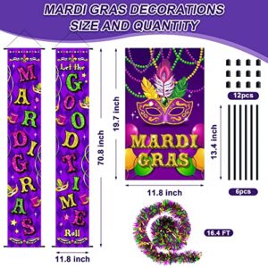 Mardi Gras Decorations, Mardi Gras Hanging Backdrop Banner, New Orleans Themed Party Welcome Porch Sign, 16.4 FT Mardi Gras Glittering Tinsel Garland, Carnival Party Wall Decor for Parade Masquerade