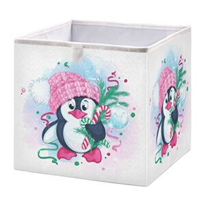 kigai cute christmas penguin rectangular storage bins - 16x11x7 in large foldable storage basket fabric storage baskes organizer for toys, books, shelves, closet, home decor