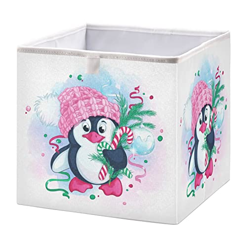 Kigai Cute Christmas Penguin Rectangular Storage Bins - 16x11x7 In Large Foldable Storage Basket Fabric Storage Baskes Organizer for Toys, Books, Shelves, Closet, Home Decor