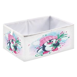 Kigai Cute Christmas Penguin Rectangular Storage Bins - 16x11x7 In Large Foldable Storage Basket Fabric Storage Baskes Organizer for Toys, Books, Shelves, Closet, Home Decor