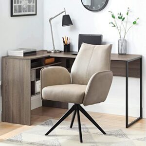 jiexi Modern Ergonomic Office Chair, Desk Chair no Wheels, Home Office Computer Desk Chair, Upholstered Swivel Accent Arm Chairs with Metal Legs, Desk Chair for Bedroom, Reception Room, Living Room