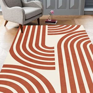 orange beige minimalist lines modern art deco area rug for living room bedroom dining room washable soft wool plush throw carpet no-slip indoor office kitchen luandry rug 6x9