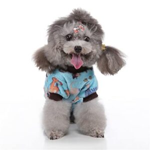 Ornaous Fleece Small Dog Cat Pajamas Shirt，Cute Blue Pet Onesie Pajamas Puppy Footie Jumpsuit Warm Clothes（L Size）