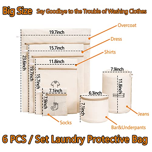 Mesh Laundry Bags for Delicates,Delicates Bag for Washing Machine,Lingerie Bags for Washing Delicates 6 Pack Wash bags for Bar, Socks, Coats, Dresses, Jeans, Shirts(White)