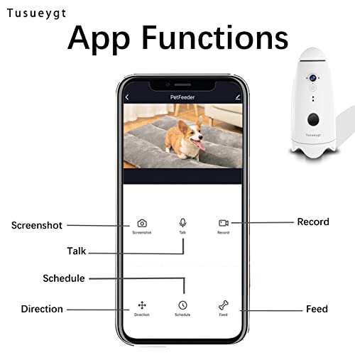 Tusueygt Dog Camera,180°View Pet Treat Tossing,Dog Camera with Phone App,1080p Dog Camera with Treat Dispenser,2 Way Audio,Pet Monitoring Camera with Phone App,2.4G/5G WiFi,Android/iOS