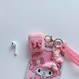 BSFHQS for Airpods Case, 3D Butterfly Silicone Airpods Case with Keychain Compatible for Apple Airpods 2&1 Charging Case-Pink for Cute Girls Kids Women