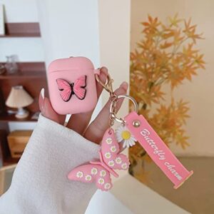 BSFHQS for Airpods Case, 3D Butterfly Silicone Airpods Case with Keychain Compatible for Apple Airpods 2&1 Charging Case-Pink for Cute Girls Kids Women