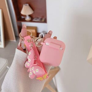 BSFHQS for Airpods Case, 3D Butterfly Silicone Airpods Case with Keychain Compatible for Apple Airpods 2&1 Charging Case-Pink for Cute Girls Kids Women