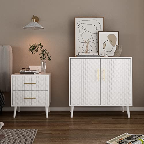 wirrytor Sideboard Buffer Cabinet, 2 Doors Kitchen Storage Cabinet with Adjustable Shelves, Modern Buffet Server Cupboard Cabinet Console Table for Kitchen Living Room Dining Room Entryway,White