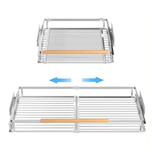 redrubbit 2 pack expandable pull out drawers cabinet shelf organizer, heavy steel metal wire slide out kitchen pantry organizer storage shelf, adjustable width 16.3~26.3"x17.3" d