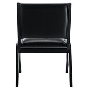 Mid-Century Modern Dining Chairs Set of 2 with PU Leather Upholstered, Country Farmhouse French Wooden Side Chairs, Black