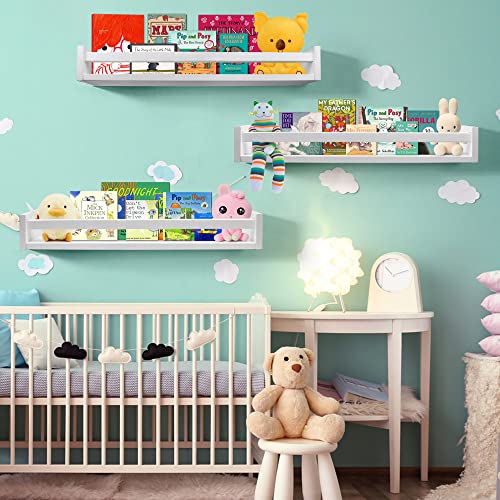 Lixintray Floating Bookshelf 24 Inches Set of 3, Wall Mounted Nursery Book Shelves for Bathroom Decor, Kids Room, Kitchen Spice Rack, Book Shelf Organizer for Baby Nursery Decor