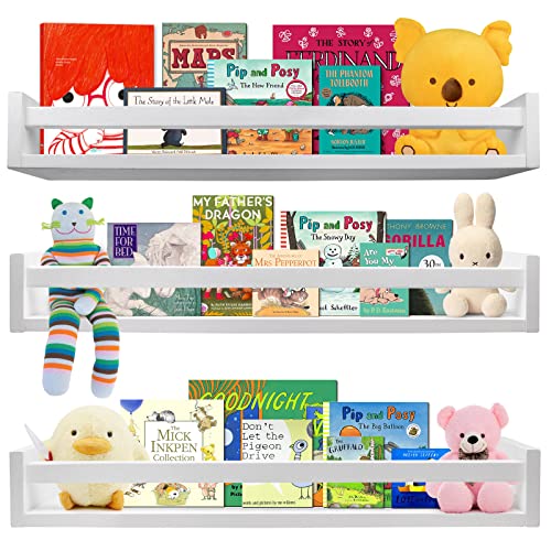 Lixintray Floating Bookshelf 24 Inches Set of 3, Wall Mounted Nursery Book Shelves for Bathroom Decor, Kids Room, Kitchen Spice Rack, Book Shelf Organizer for Baby Nursery Decor