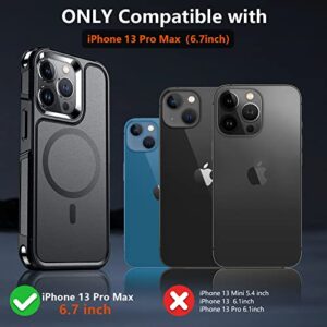 SUPFINE Magnetic for iPhone 13 Pro Max Case [Compatible with MagSafe] [10 FT Military Grade Drop Protection] 2X [ Tempered Glass Screen Protector+Camera Lens Protector] Non-Slip Phone Case, Black