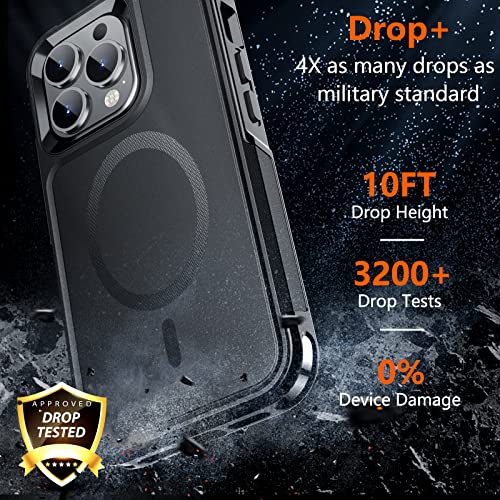 SUPFINE Magnetic for iPhone 13 Pro Max Case [Compatible with MagSafe] [10 FT Military Grade Drop Protection] 2X [ Tempered Glass Screen Protector+Camera Lens Protector] Non-Slip Phone Case, Black