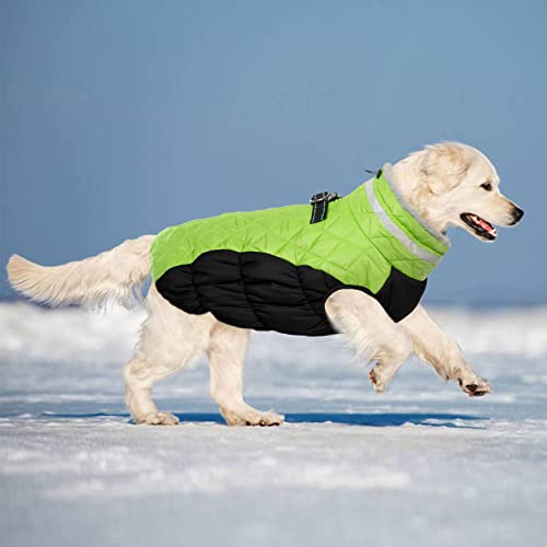 Lelepet Warm Dog Winter Coat Reflective Zippered Dog Jacket with Harness Windproof Dog Cold Weather Coats Snow Jacket for Small Medium Large Dogs Turtleneck Fleece Dog Vest for Winter, L