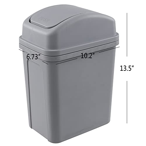 Idotry Plastic Swing Top Trash Can, Small Garbage Bin with Swing Lid, 1.8 Gallon, Gray