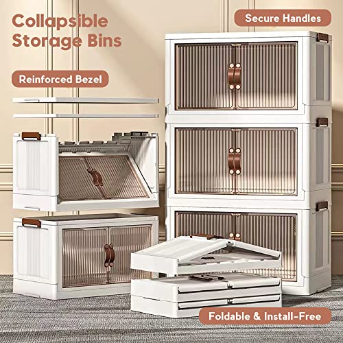 Storage Bins with Lids,Stackable Cabinet Organizer with Caster Wheels,Collapsible Toy Storage with Double Door,12Gal Foldable Plastic folding storage boxes set 3 for Home