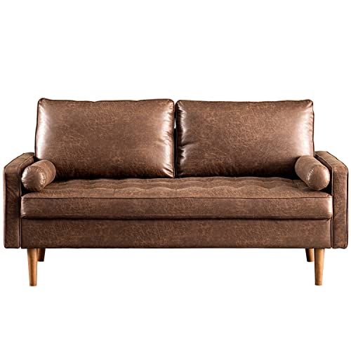 ovios Mid-Century Modern Loveseat, 70" Rivet Tufted Sofa Couch with Armrests and Comfy Cushion for Living Room, Apartment and Small Space, Suede Fabric, Dark Brown