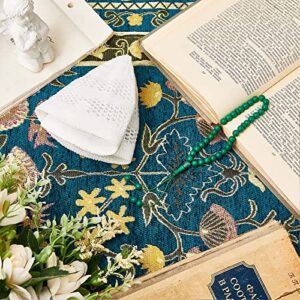 Boyiee Muslim Prayer Rug Padded Islamic Turkish Velvet Prayer Mats Portable Green Moon Star Prayer Beads and White Knit Prayer Hat Ramadan Gifts Eid Gifts for Praying Men, Women, and Kids