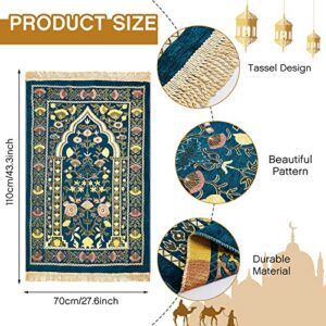 Boyiee Muslim Prayer Rug Padded Islamic Turkish Velvet Prayer Mats Portable Green Moon Star Prayer Beads and White Knit Prayer Hat Ramadan Gifts Eid Gifts for Praying Men, Women, and Kids