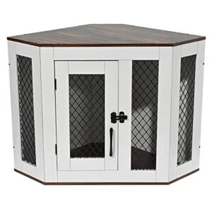 boeaster corner dog crate furniture, wooden dog kennel end table with door furniture style dog house pet crate indoor use for small medium dogs (l38.65 x w23.03 x h26.3in)