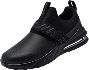 larnmern non slip work shoes for men kitchen chef slip resistant shoe waterproof food service restaurant slip on sneakers walking and casual air cushion working footwear(black/10.5)