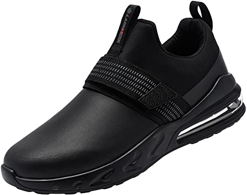 LARNMERN Non Slip Work Shoes for Men Kitchen Chef Slip Resistant Shoe Waterproof Food Service Restaurant Slip on Sneakers Walking and Casual Air Cushion Working Footwear(Black/10.5)