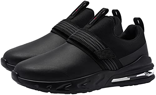 LARNMERN Non Slip Work Shoes for Men Kitchen Chef Slip Resistant Shoe Waterproof Food Service Restaurant Slip on Sneakers Walking and Casual Air Cushion Working Footwear(Black/10.5)