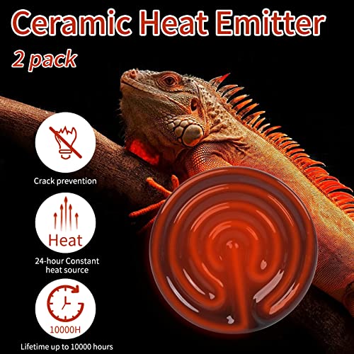 REPTI HOME 100W Ceramic Heat Emitter (2 Pack), Reptile Heat Lamp Bulbs, Ceramic Heater for Amphibian, Pet Brooder Coop, Chicken, Dog, Cat