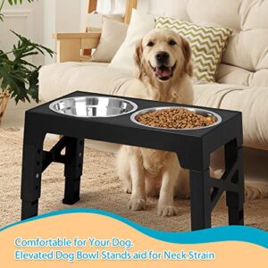 Niubya Elevated Stainless Steel Dog Food Bowls , Adjusts to 5 Heights (3.15", 8.66", 9.84",11.02", 12.2") for Small Medium and Large Dogs, Black