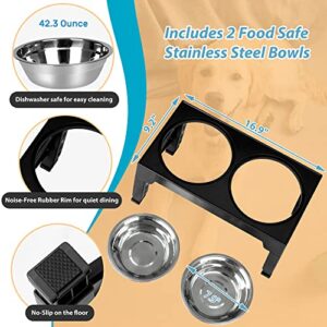 Niubya Elevated Stainless Steel Dog Food Bowls , Adjusts to 5 Heights (3.15", 8.66", 9.84",11.02", 12.2") for Small Medium and Large Dogs, Black