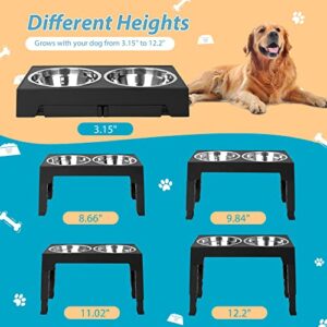 Niubya Elevated Stainless Steel Dog Food Bowls , Adjusts to 5 Heights (3.15", 8.66", 9.84",11.02", 12.2") for Small Medium and Large Dogs, Black