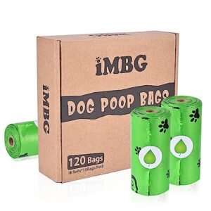 imbg dog poop bags, 8 rolls, 120 counts, 13 x 9 inch poop bag refill rolls, lavender-scented, extra thick, leak proof, dog waste bag for dogs and cats