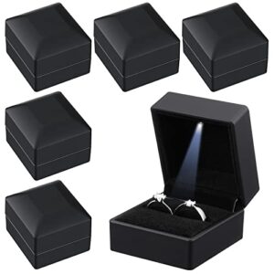 6 pcs black engagement ring box with led light earring gift box square shaped wedding ring box elegant velvet ring box display ring boxes bulk for proposal ceremony anniversary birthday gift