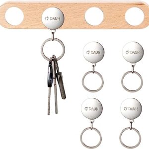 DAUH Magnetic Key Holder, Original Wooden Adhesive Magnetic Key Holder for Wall, Strong Magnet Key Holder Home with 4 Key Rings for Door Entryway Hallway Office