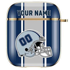 custom name & number airpods 1 & 2 case cover, dallas personalized fans gift football helmet protective air pods 2nd 1st cover with keychain