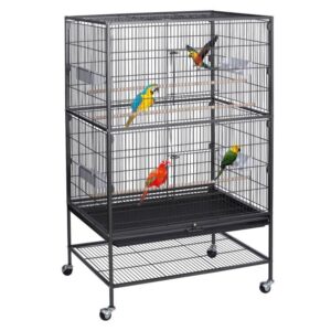 zeny 52-inch bird cage, wrought iron standing large flight king birdcage with rolling stand, parakeet parrot cage for large birds cockatiels african grey quaker amazon sun pigeons