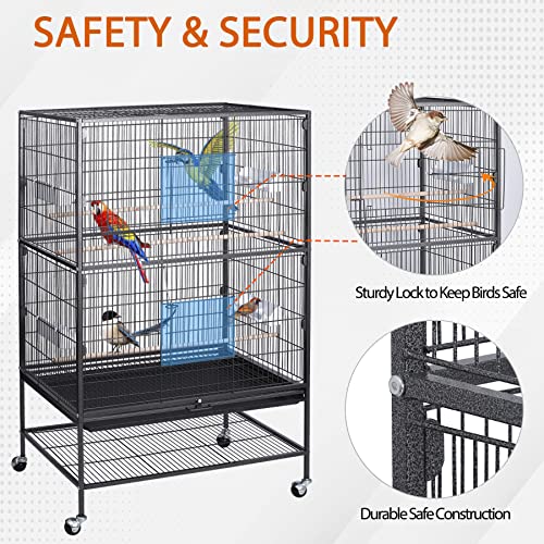 ZENY 52-Inch Bird Cage, Wrought Iron Standing Large Flight King Birdcage with Rolling Stand, Parakeet Parrot Cage for Large Birds Cockatiels African Grey Quaker Amazon Sun Pigeons