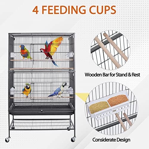 ZENY 52-Inch Bird Cage, Wrought Iron Standing Large Flight King Birdcage with Rolling Stand, Parakeet Parrot Cage for Large Birds Cockatiels African Grey Quaker Amazon Sun Pigeons